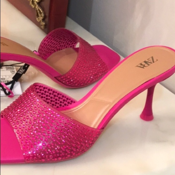 Zara SPARKLY VINYL PINK FUCHSIA SANDALS sz.8 - Picture 7 of 12